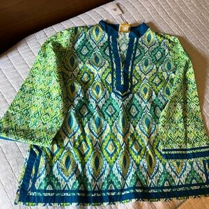 Vibrant Green and Blue Patterned Tunic
